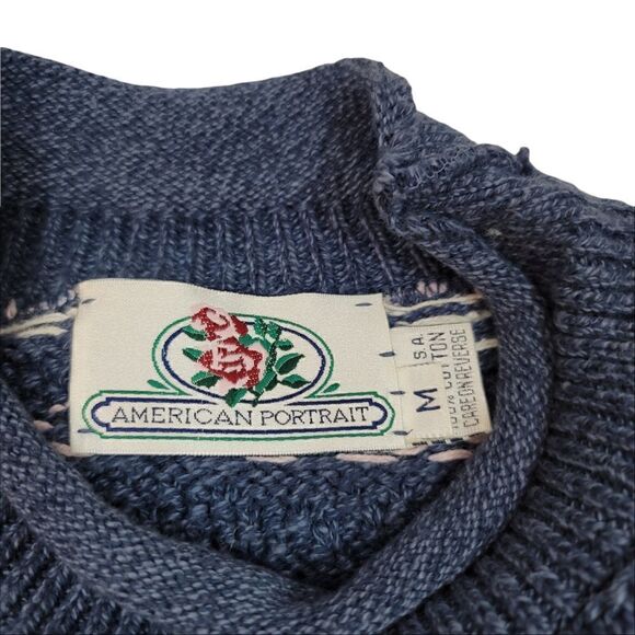 Vintage 80s American Portrait 100% Cotton Geometric Knit Tunic Sweater Size M - Picture 5 of 7